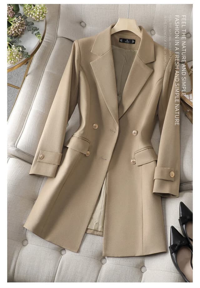 Women's Long Blazer Jacket - Autumn Winter Office Formal Business Work Wear Coat in Khaki, Coffee, Black showcase 7