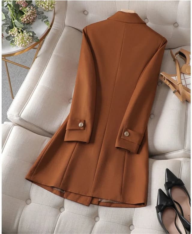 Women's Long Blazer Jacket - Autumn Winter Office Formal Business Work Wear Coat in Khaki, Coffee, Black showcase 6