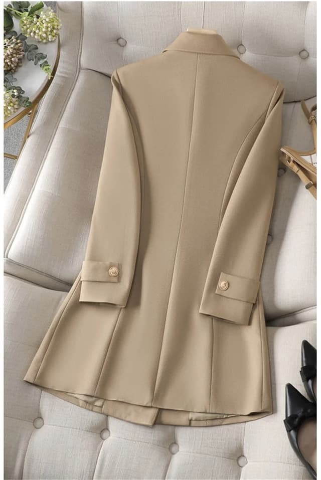 Women's Long Blazer Jacket - Autumn Winter Office Formal Business Work Wear Coat in Khaki, Coffee, Black showcase 8