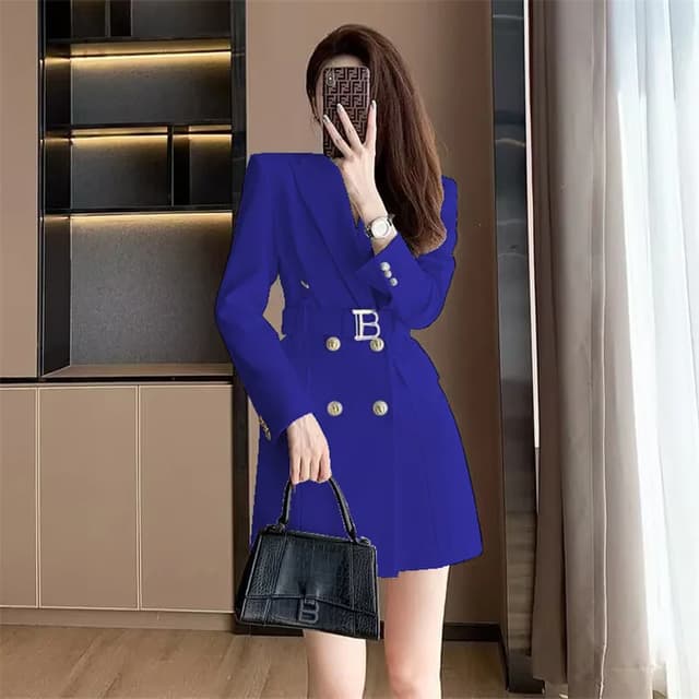 Korean Style Slimming Women's Double-Breasted Blazer Jacket - Polyester Casual Slim Fit Waist-Cinched Spring Autumn Outerwear showcase 20