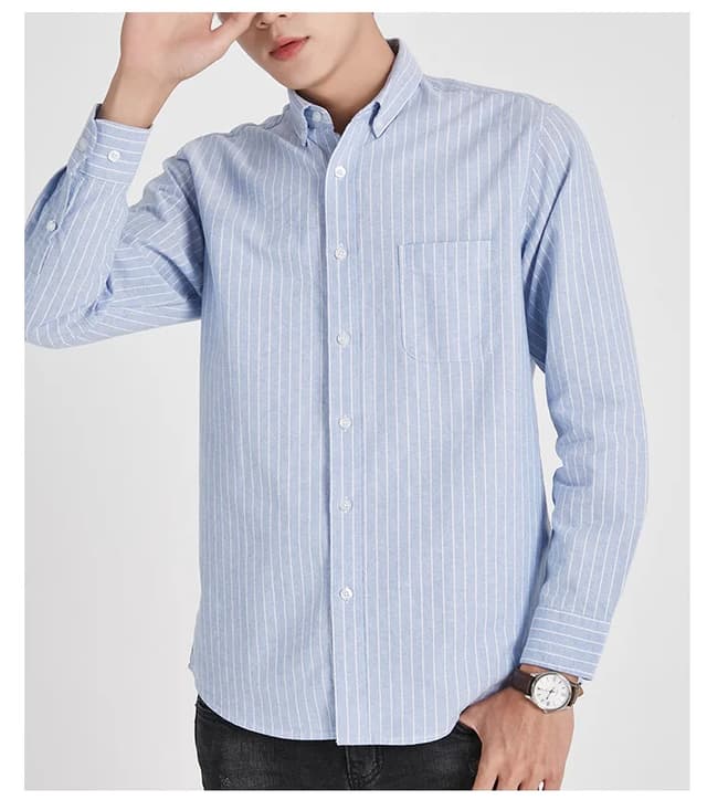 Men's Korean Style Oxford Cotton Long Sleeve Shirt - Versatile Striped Pattern, No Ironing Casual Wear for Youth showcase 17