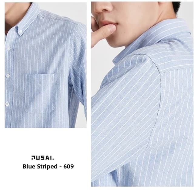 Men's Korean Style Oxford Cotton Long Sleeve Shirt - Versatile Striped Pattern, No Ironing Casual Wear for Youth showcase 18