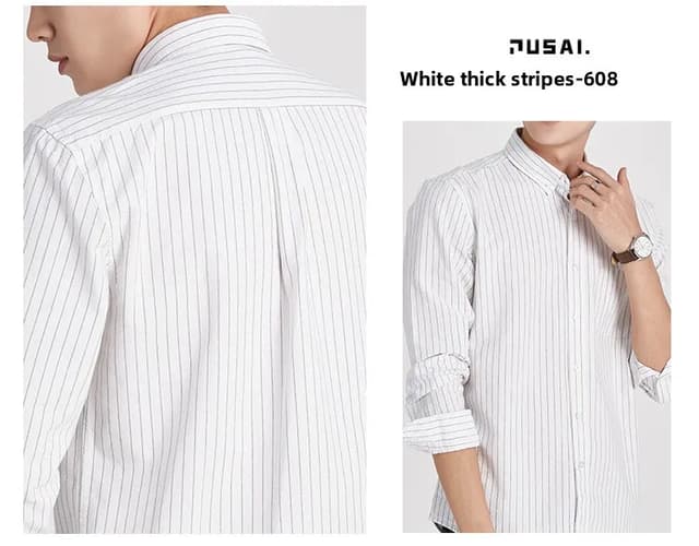 Men's Korean Style Oxford Cotton Long Sleeve Shirt - Versatile Striped Pattern, No Ironing Casual Wear for Youth showcase 16