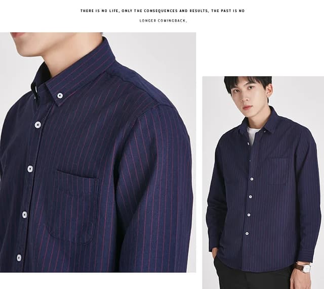 Men's Korean Style Oxford Cotton Long Sleeve Shirt - Versatile Striped Pattern, No Ironing Casual Wear for Youth showcase 5