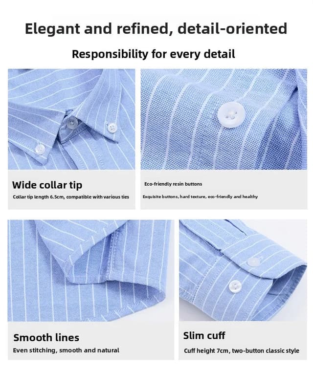 Men's Korean Style Oxford Cotton Long Sleeve Shirt - Versatile Striped Pattern, No Ironing Casual Wear for Youth showcase 7