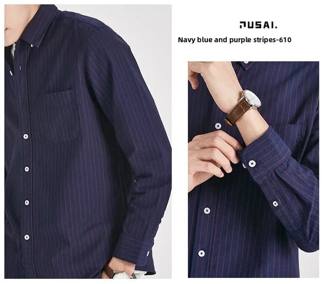 Men's Korean Style Oxford Cotton Long Sleeve Shirt - Versatile Striped Pattern, No Ironing Casual Wear for Youth showcase 20