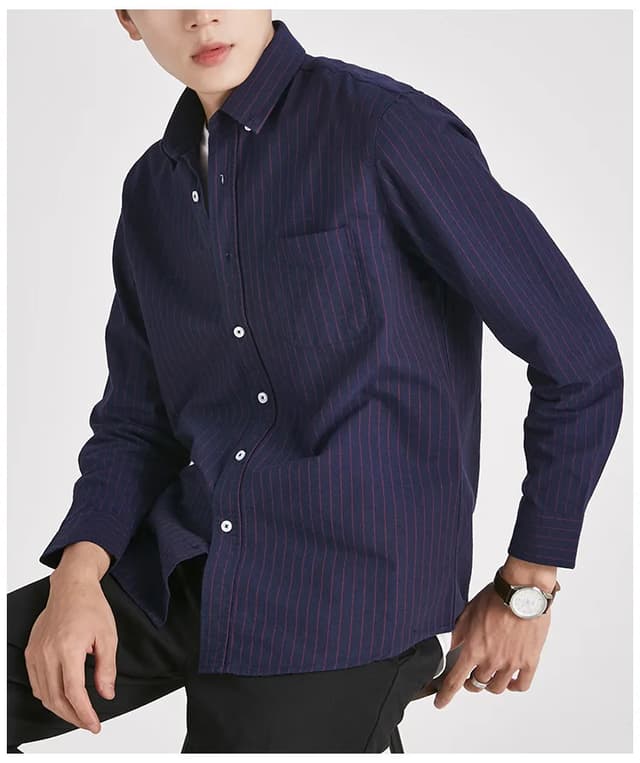 Men's Korean Style Oxford Cotton Long Sleeve Shirt - Versatile Striped Pattern, No Ironing Casual Wear for Youth showcase 19