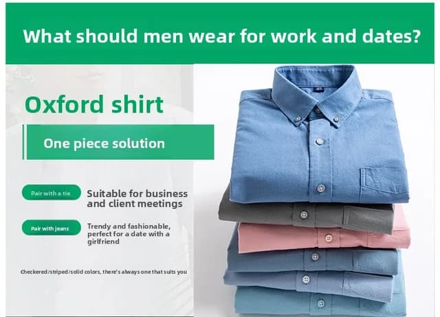 Men's Korean Style Oxford Cotton Long Sleeve Shirt - Versatile Striped Pattern, No Ironing Casual Wear for Youth showcase 3