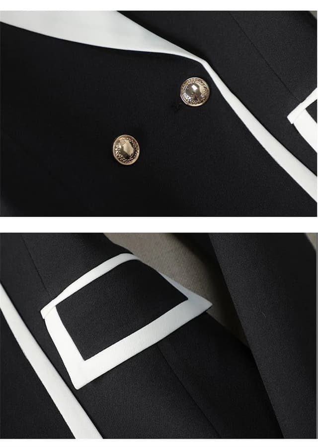 Women's Autumn Contrast Color Double Breasted Notched Loose Fit Blazer Coat - Stylish Long Sleeve Office Jacket for Fashionable Ladies showcase 13