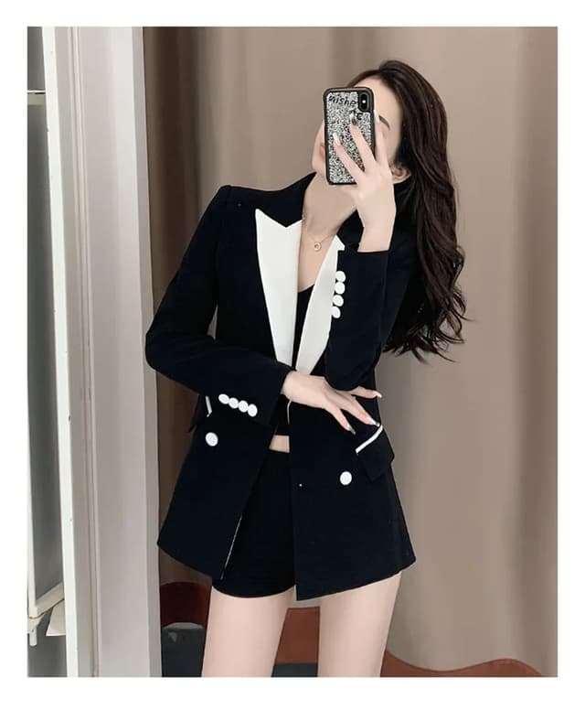 Women's Contrast Color Blazer Jacket - Stylish Autumn Trench Coat Design for Fashionable Ladies showcase 9