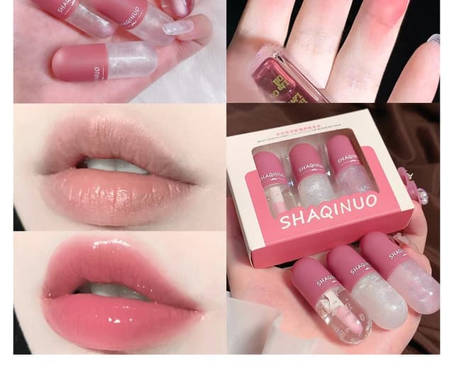 3PCS Crystal Jelly Lip Gloss Set - Color Changing & Glitter Transparent Glass Lip Oil for Moisturizing, Non-Greasy, Long-Lasting Shine showcase 5