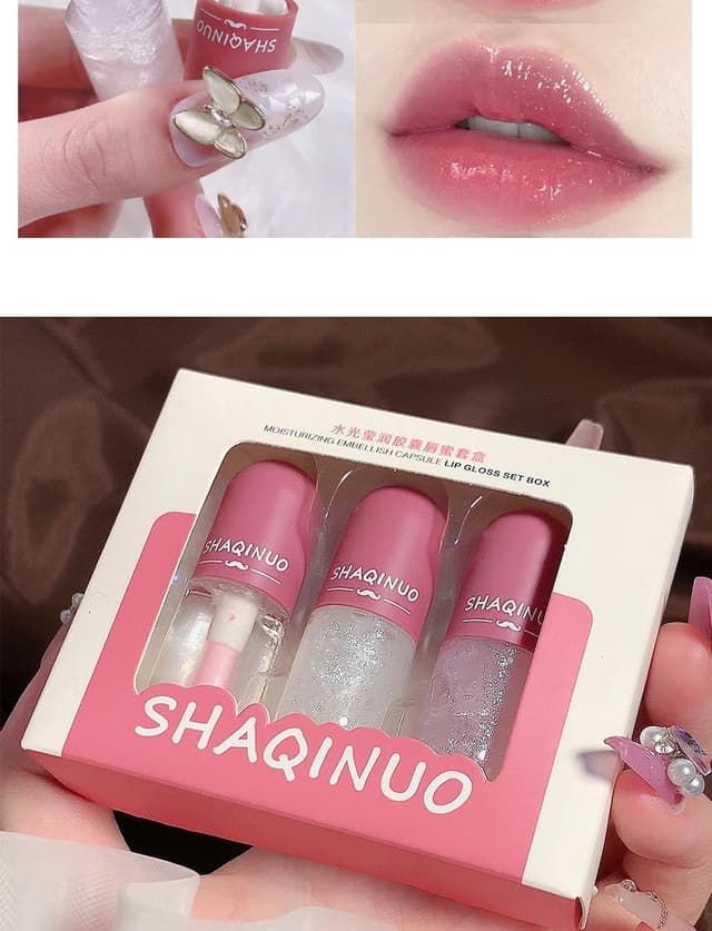 3PCS Crystal Jelly Lip Gloss Set - Color Changing & Glitter Transparent Glass Lip Oil for Moisturizing, Non-Greasy, Long-Lasting Shine showcase 13