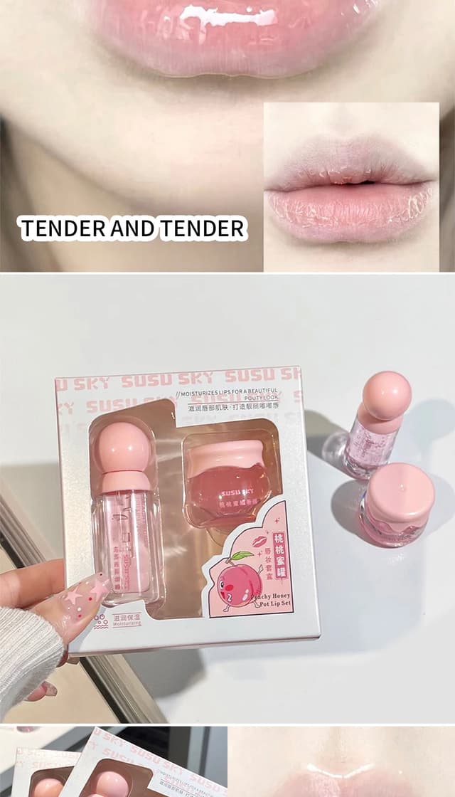 SUSU SKY Peach Honey Jar Lip Makeup Kit - Moisturizing & Nourishing Lip Care Set for Soft, Hydrated Lips showcase 8