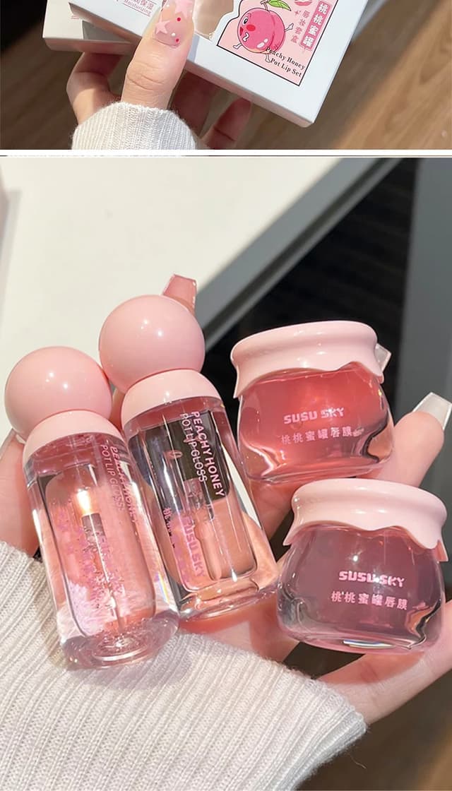 SUSU SKY Peach Honey Jar Lip Makeup Kit - Moisturizing & Nourishing Lip Care Set for Soft, Hydrated Lips showcase 11