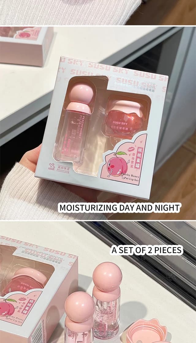 SUSU SKY Peach Honey Jar Lip Makeup Kit - Moisturizing & Nourishing Lip Care Set for Soft, Hydrated Lips showcase 6
