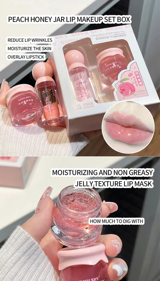 SUSU SKY Peach Honey Jar Lip Makeup Kit - Moisturizing & Nourishing Lip Care Set for Soft, Hydrated Lips showcase 1