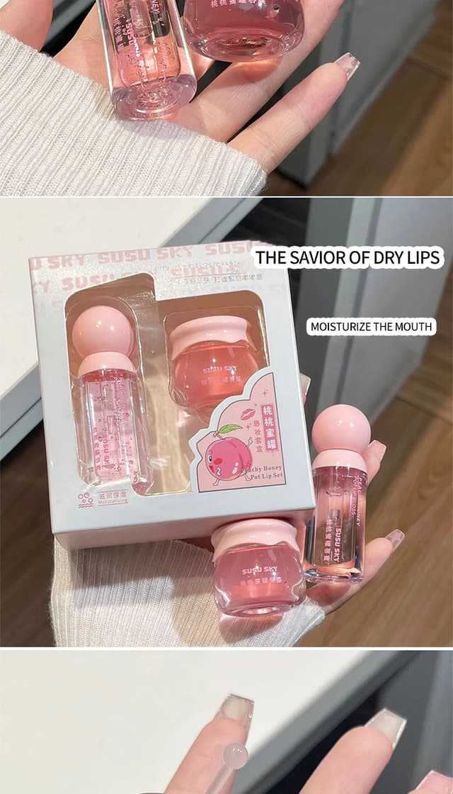 SUSU SKY Peach Honey Jar Lip Makeup Kit - Moisturizing & Nourishing Lip Care Set for Soft, Hydrated Lips showcase 3