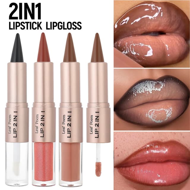 2-in-1 Gradient Lipliner Pen & Lip Gloss - Nude Brown Matte Lip Liner with Mirror Finish, Waterproof, Non-Stick, Long-Lasting Makeup for Stunning Lips showcase 4