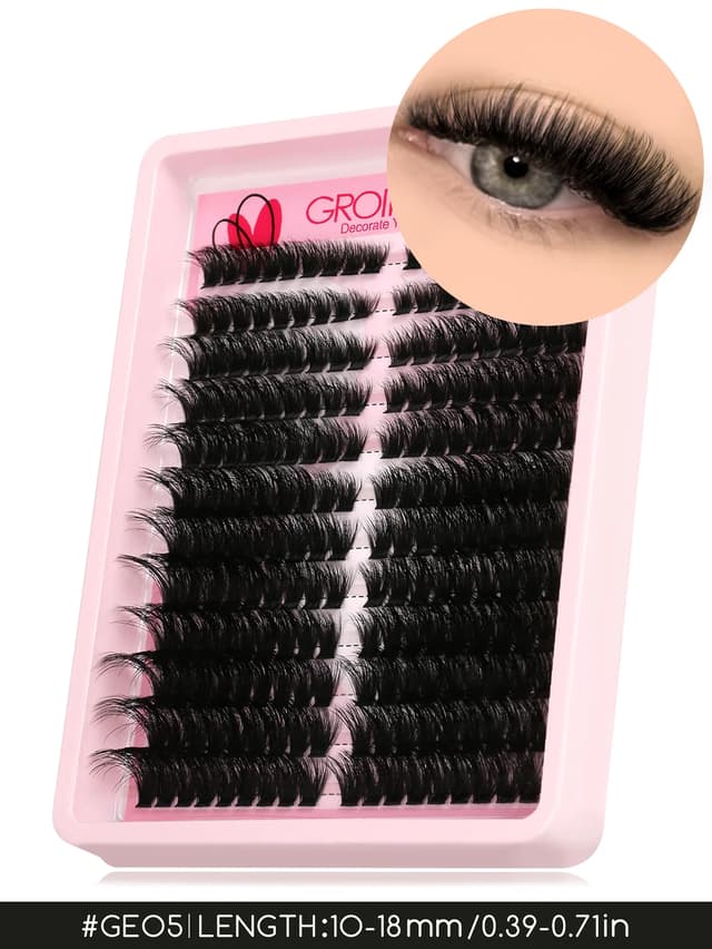 GROINNEYA 3D Wispy Cat Eyelash Clusters - DIY Individual Volume Fluffy Extensions, Natural Look, 9 Lengths (7-15mm), Comfortable Cotton Band, Long-Lasting Imported Fiber for All Occasions showcase 10