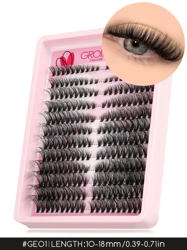 GROINNEYA 3D Wispy Cat Eyelash Clusters - DIY Individual Volume Fluffy Extensions, Natural Look, 9 Lengths (7-15mm), Comfortable Cotton Band, Long-Lasting Imported Fiber for All Occasions showcase 6