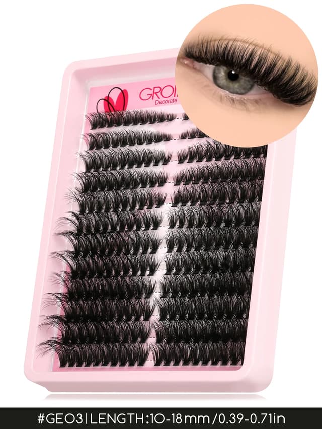 GROINNEYA 3D Wispy Cat Eyelash Clusters - DIY Individual Volume Fluffy Extensions, Natural Look, 9 Lengths (7-15mm), Comfortable Cotton Band, Long-Lasting Imported Fiber for All Occasions showcase 8