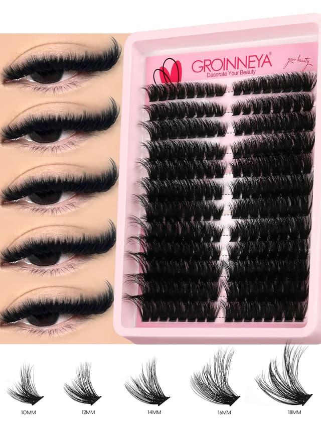 GROINNEYA 3D Wispy Cat Eyelash Clusters - DIY Individual Volume Fluffy Extensions, Natural Look, 9 Lengths (7-15mm), Comfortable Cotton Band, Long-Lasting Imported Fiber for All Occasions showcase 1