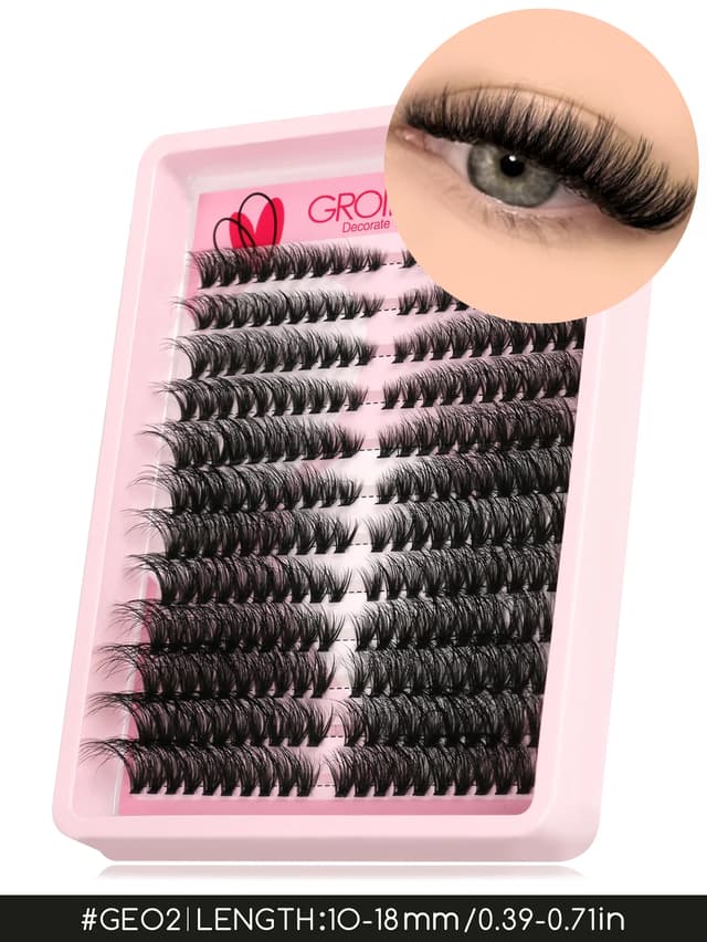 GROINNEYA 3D Wispy Cat Eyelash Clusters - DIY Individual Volume Fluffy Extensions, Natural Look, 9 Lengths (7-15mm), Comfortable Cotton Band, Long-Lasting Imported Fiber for All Occasions showcase 7