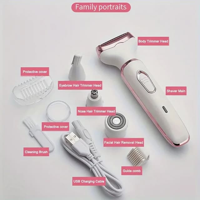 4-in-1 Electric Lady Shaver for Women - Painless Cordless Body Hair Removal Epilator with Trimmer, Eyebrow, and Nose Hair Attachments, USB Rechargeable, Perfect Gift showcase 7