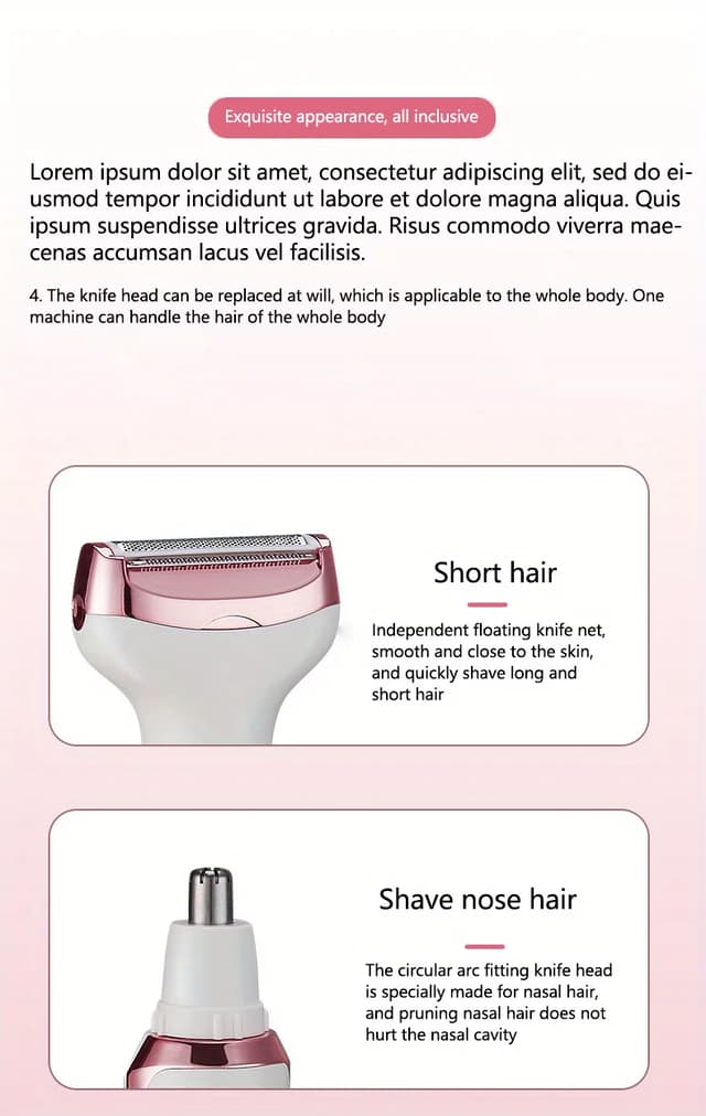 4-in-1 Electric Lady Shaver for Women - Painless Cordless Body Hair Removal Epilator with Trimmer, Eyebrow, and Nose Hair Attachments, USB Rechargeable, Perfect Gift showcase 8