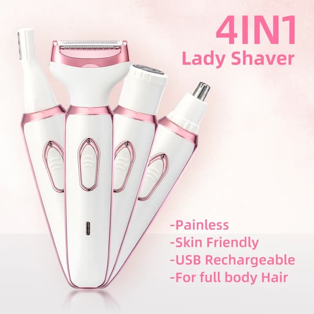 4-in-1 Electric Lady Shaver for Women - Painless Cordless Body Hair Removal Epilator with Trimmer, Eyebrow, and Nose Hair Attachments, USB Rechargeable, Perfect Gift showcase 2