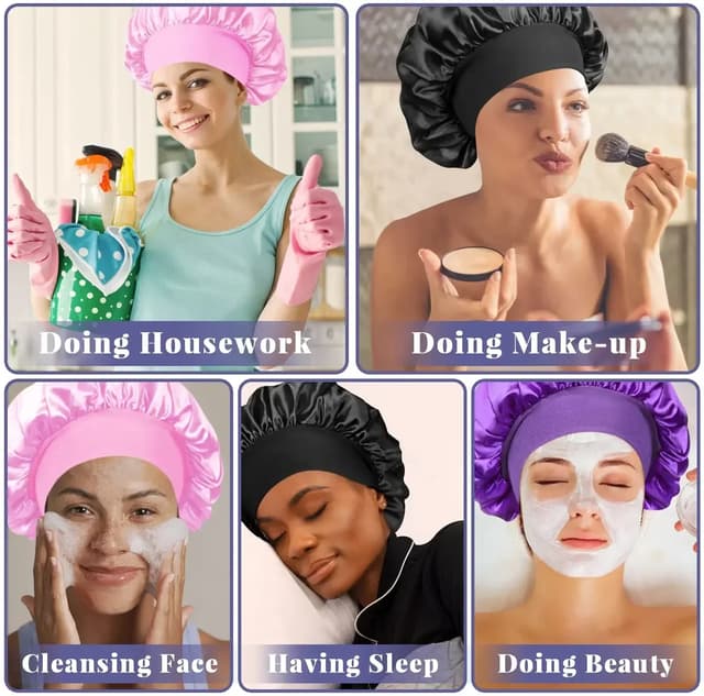 Large Satin Lined Bonnet for Long Hair - Soft Silk Sleep Cap for Women, Breathable, Comfortable Fit, Prevents Hair Breakage, Ideal for Sleeping, Showering, Makeup showcase 5