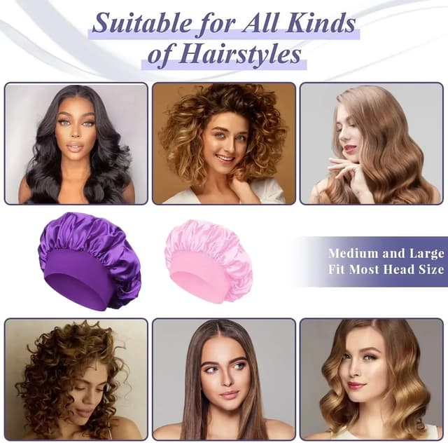 Large Satin Lined Bonnet for Long Hair - Soft Silk Sleep Cap for Women, Breathable, Comfortable Fit, Prevents Hair Breakage, Ideal for Sleeping, Showering, Makeup showcase 4