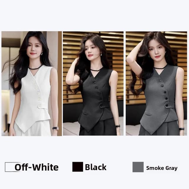 Elegant Women's Polyester Suit Vest - Sleeveless, Button Detail, Commute Style, Slim Fit for Autumn 2025 showcase 3