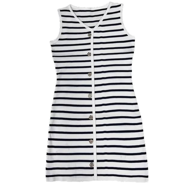 Elegant V-Neck Sleeveless Knitted Mini Dress for Women - Slim Fit Stripe Design, Summer Fashion, Casual Party Wear showcase 5
