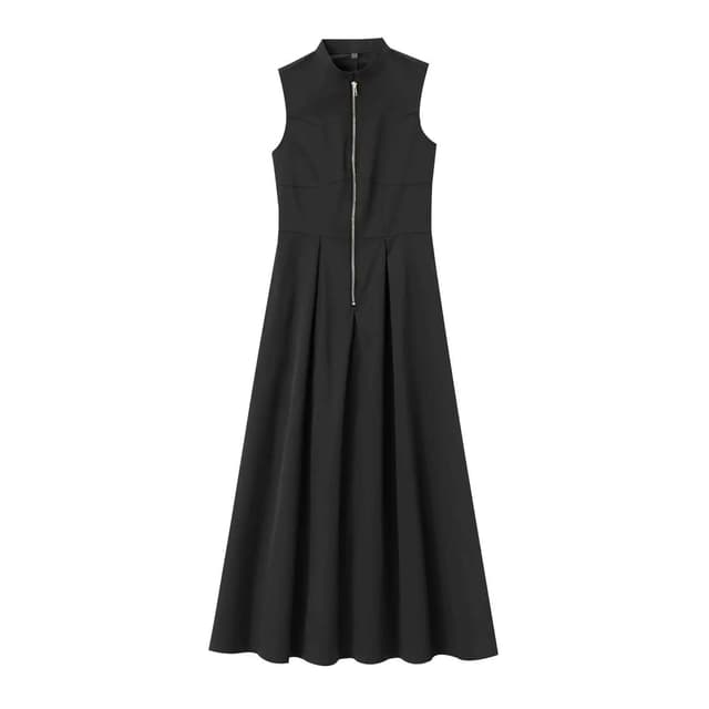 Elegant French Style Sleeveless Midi Dress for Women, Round Neck, Cinched Waist, A-Line Silhouette, Polyester Fabric, Street Trend Design showcase 5