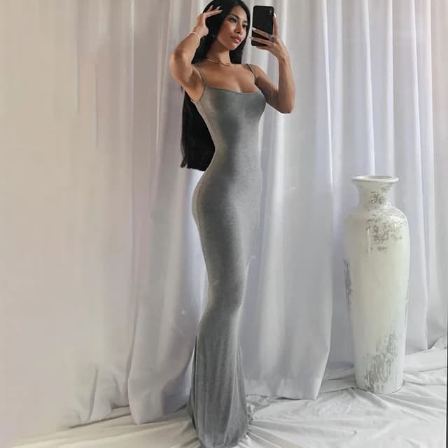 2025 New Fashion Summer Women's Solid Color Sexy Slim Camisole Dress Skirt for Evening Parties & Casual Outings showcase 3