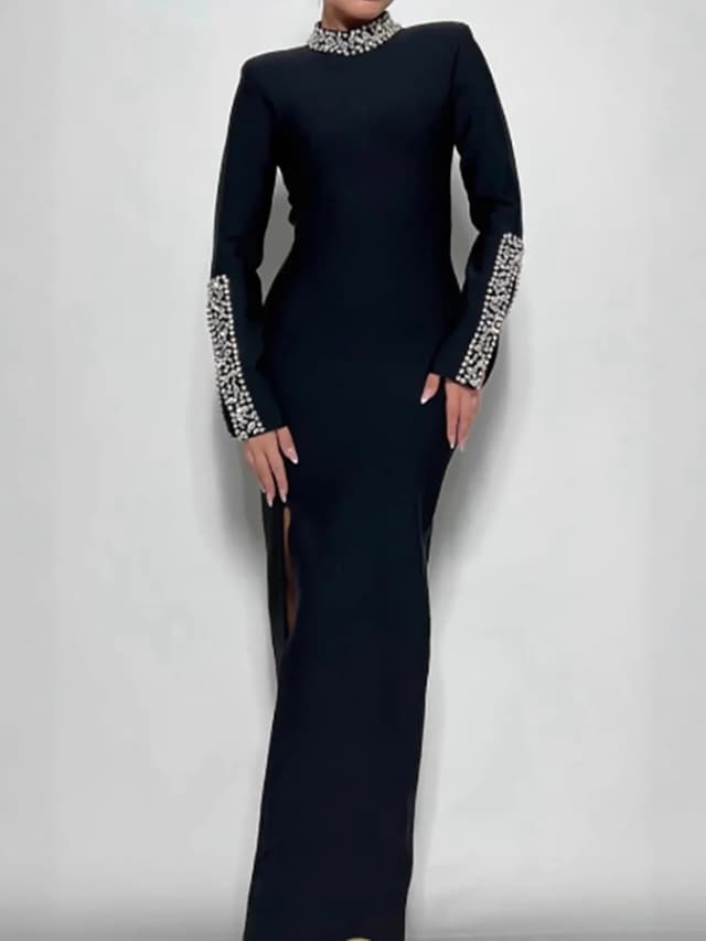 Women's Elegant Sequins Evening Dress - Luxurious Crew Neck, High Waist Split Maxi Gown for Prom, Parties, and Special Occasions showcase 3