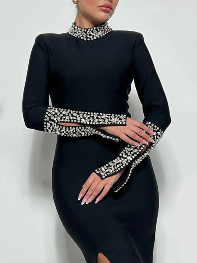 Women's Elegant Sequins Evening Dress - Luxurious Crew Neck, High Waist Split Maxi Gown for Prom, Parties, and Special Occasions showcase 4