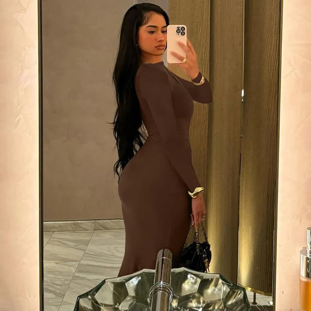 Hugcitar Women's Autumn Solid Long Sleeve Draped Bodycon Maxi Dress - Sexy Y2K Fashion for Evening Party, Festival, Club Outfits showcase 20