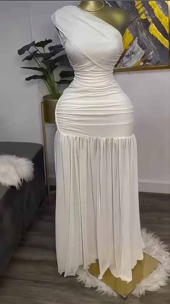 Elegant Women's Maxi Dress: Sexy Off-Shoulder One-Sleeve Mesh Slit Design for Parties, Holidays, and Club Nights showcase 7