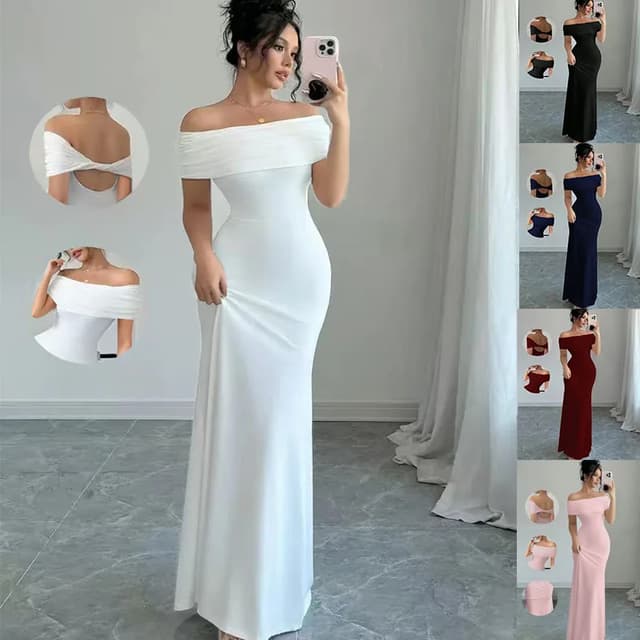 Women's Off-Shoulder Sleeveless Sexy Bodycon Midi Party Dress, Elegant Bandage Cocktail Dress for Night Out Events showcase 2