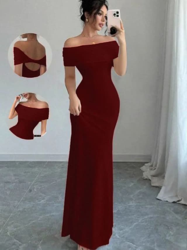 Women's Off-Shoulder Sleeveless Sexy Bodycon Midi Party Dress, Elegant Bandage Cocktail Dress for Night Out Events showcase 6