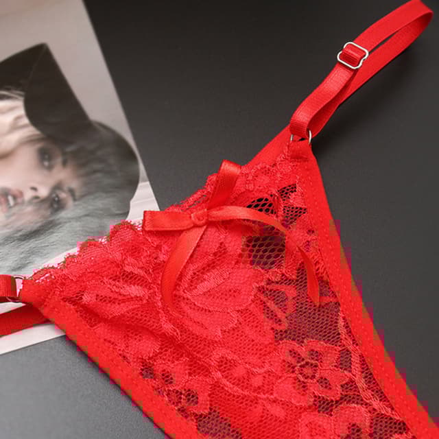 Women's Sexy Lace Thong Panties - Transparent Breathable Low Waist Briefs with Bowknot Detail, Ideal for Casual & Clubwear showcase 19