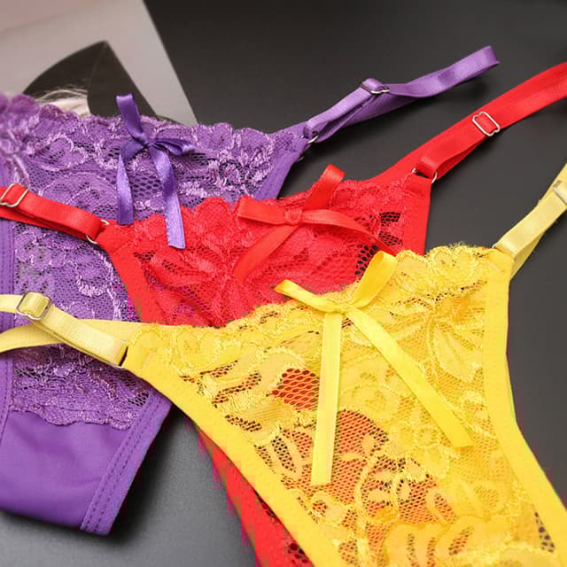 Women's Sexy Lace Thong Panties - Transparent Breathable Low Waist Briefs with Bowknot Detail, Ideal for Casual & Clubwear showcase 16