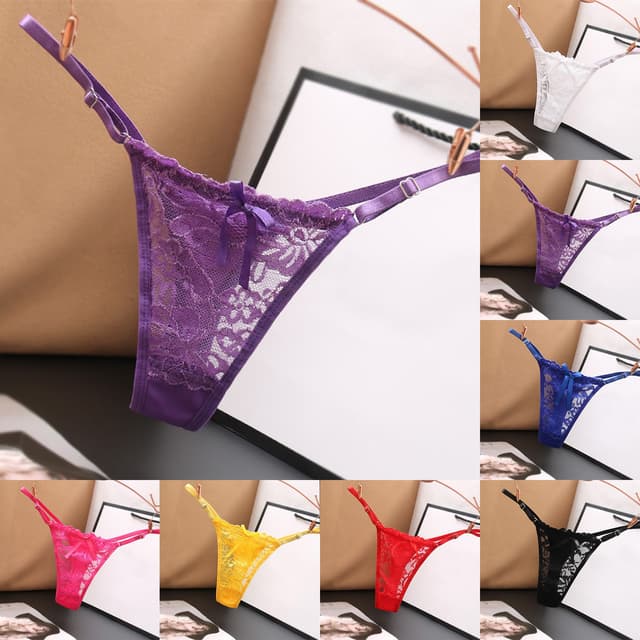 Women's Sexy Lace Thong Panties - Transparent Breathable Low Waist Briefs with Bowknot Detail, Ideal for Casual & Clubwear showcase 1