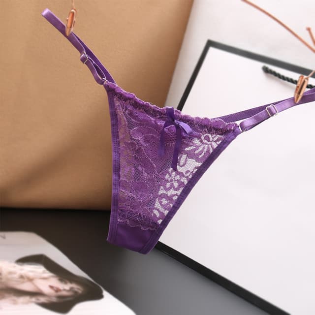 Women's Sexy Lace Thong Panties - Transparent Breathable Low Waist Briefs with Bowknot Detail, Ideal for Casual & Clubwear showcase 13