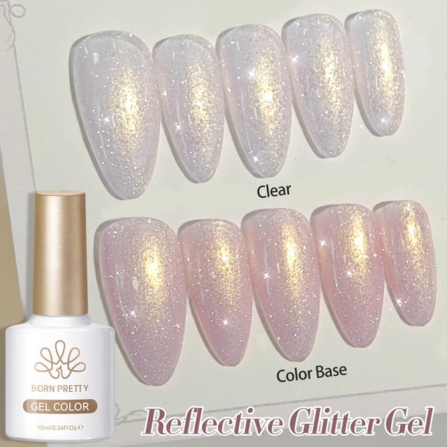 BORN PRETTY Dream Pink Aurora Glitter Gel Nail Polish - 10ml Sparking Shine, Soak-Off Semi-Permanent UV/LED Formula for Professional Manicure at Home showcase 1