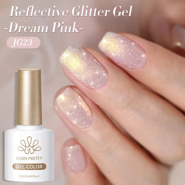BORN PRETTY Dream Pink Aurora Glitter Gel Nail Polish - 10ml Sparking Shine, Soak-Off Semi-Permanent UV/LED Formula for Professional Manicure at Home showcase 4