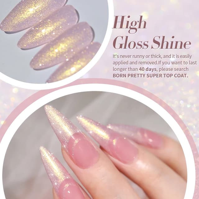 BORN PRETTY Dream Pink Aurora Glitter Gel Nail Polish - 10ml Sparking Shine, Soak-Off Semi-Permanent UV/LED Formula for Professional Manicure at Home showcase 10