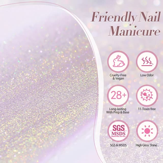 BORN PRETTY Dream Pink Aurora Glitter Gel Nail Polish - 10ml Sparking Shine, Soak-Off Semi-Permanent UV/LED Formula for Professional Manicure at Home showcase 11
